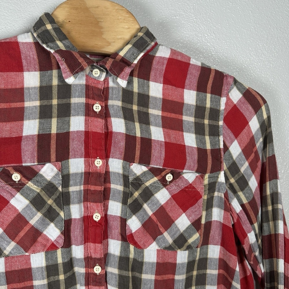 Denim & Supply Ralph Lauren Red Gray Plaid Flannel Shirt Womens XXL Linen Cotton